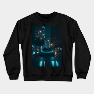 Chicago Night Ride Teal Sports Car Crewneck Sweatshirt